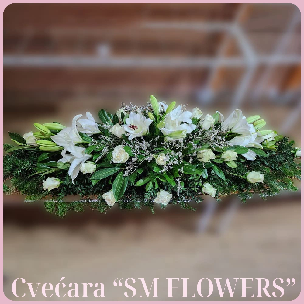 luksuzna horizontalna suza beli ljiljani i ruze suza za kovceg