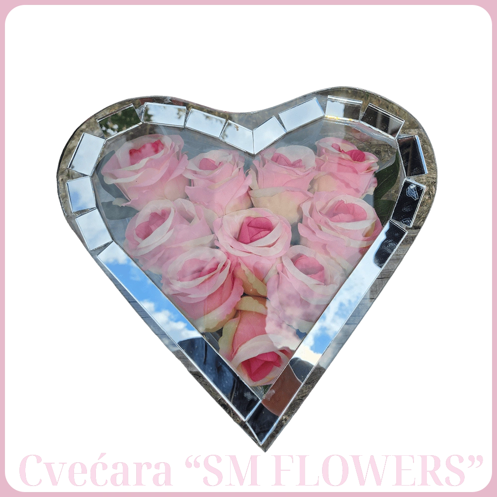srce od stakla ruzicaste ruze