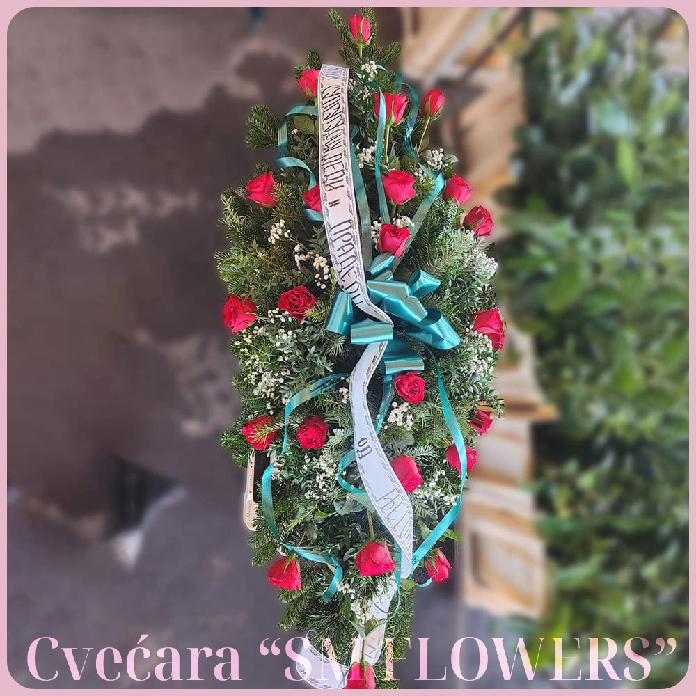 suza crvene ruze sa tirkiznom trakom suza za kovceg